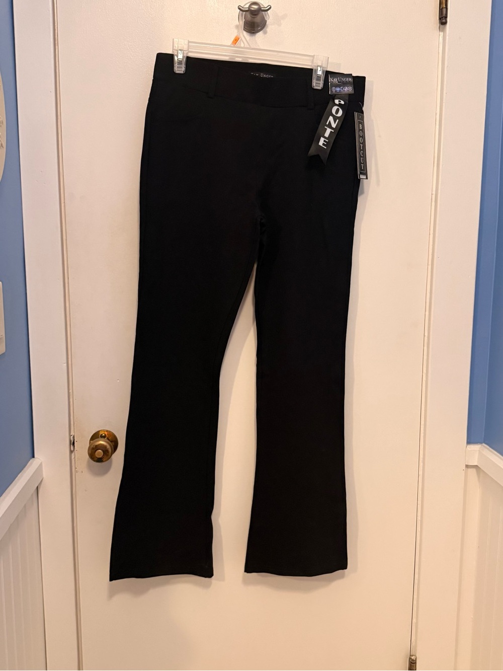 Ponte Kay Unger Black Flared Bootcut Dress Pants 4 Way Stretch Sz L NWT
